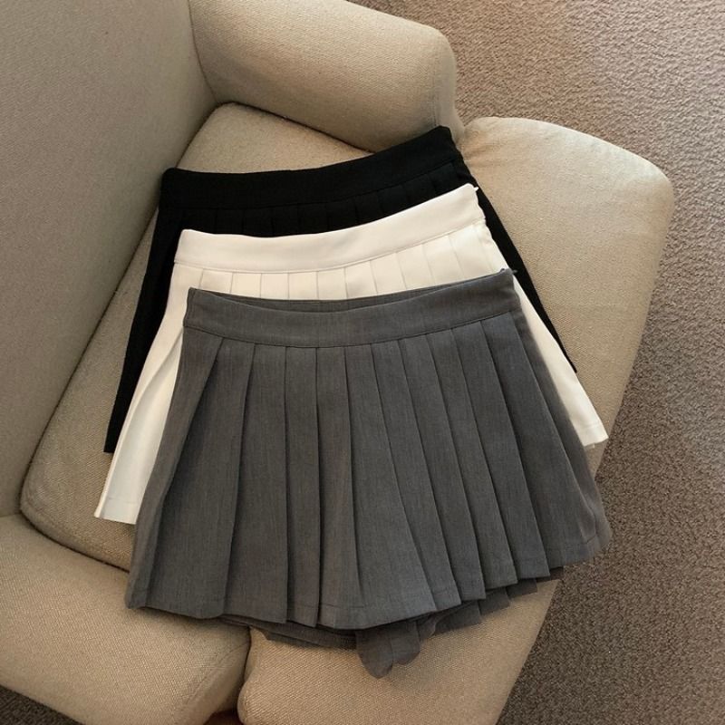 Spicy Girl Grey A-line Half length Skirt High Waist Slim Pleated Skirt  Autumn/Winter New Anti Shining Temperament Short Skirt