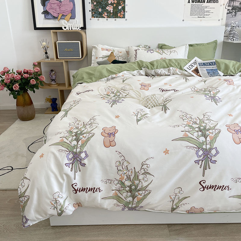 Bedding four-season four-season bed sheet quilt cover cotton female student dormitory single bed three-piece set quilt bedding male