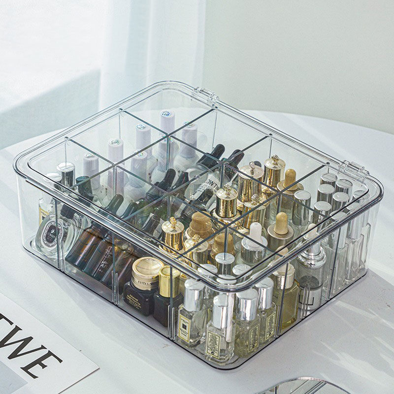 次抛精华收纳盒亚克力透明杂物化妆盒大容量桌面整理带盖客厅茶几