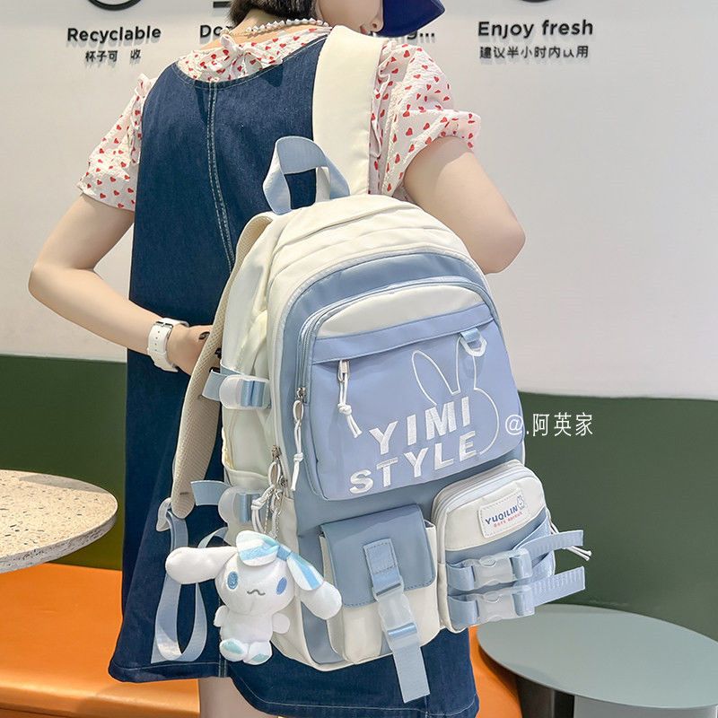 2022新款ins日系簡約雙肩包女初中生高中學生書包大容量旅行背包