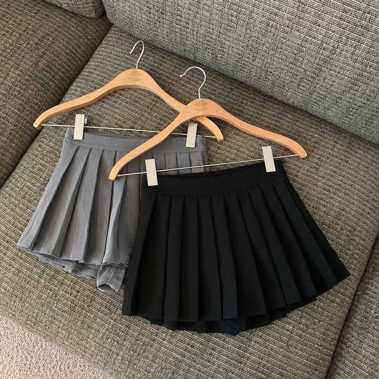 Spicy Girl Grey A-line Half length Skirt High Waist Slim Pleated Skirt  Autumn/Winter New Anti Shining Temperament Short Skirt