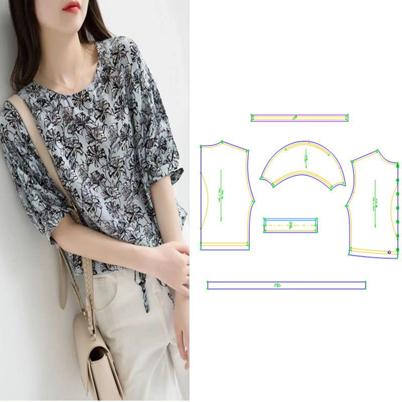 服装纸样雪纺衫女装碎花上衣575夏新款宽松打版裁剪图纸女装样板 虎窝拼