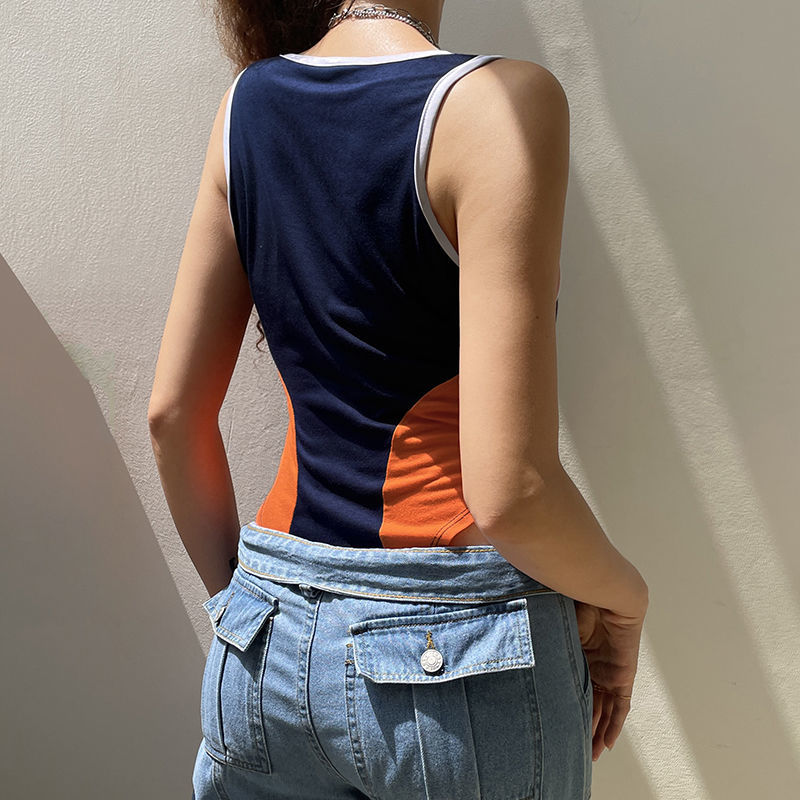 BIIKPIIK American style hit color stitching slim sleeveless jumpsuit women's new ins sexy all-match hot girl vest