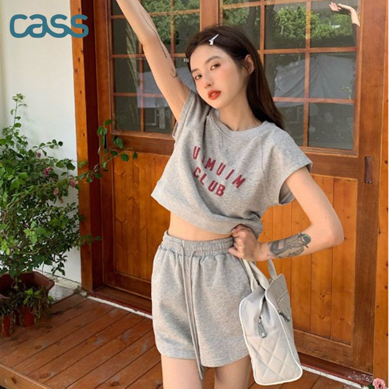 CASS运动套装女夏休闲炸街辣妹小个子学生运动服女T恤短裤两件套