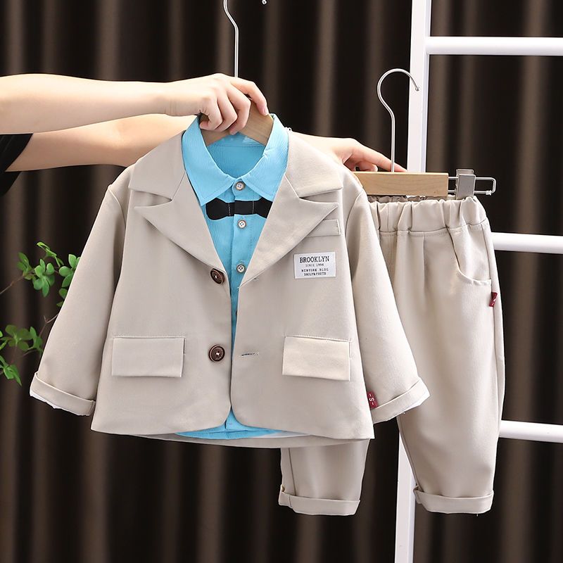 Boys suit 2023 new handsome baby suit three-piece western style infants and young children spring and autumn trendy clothes