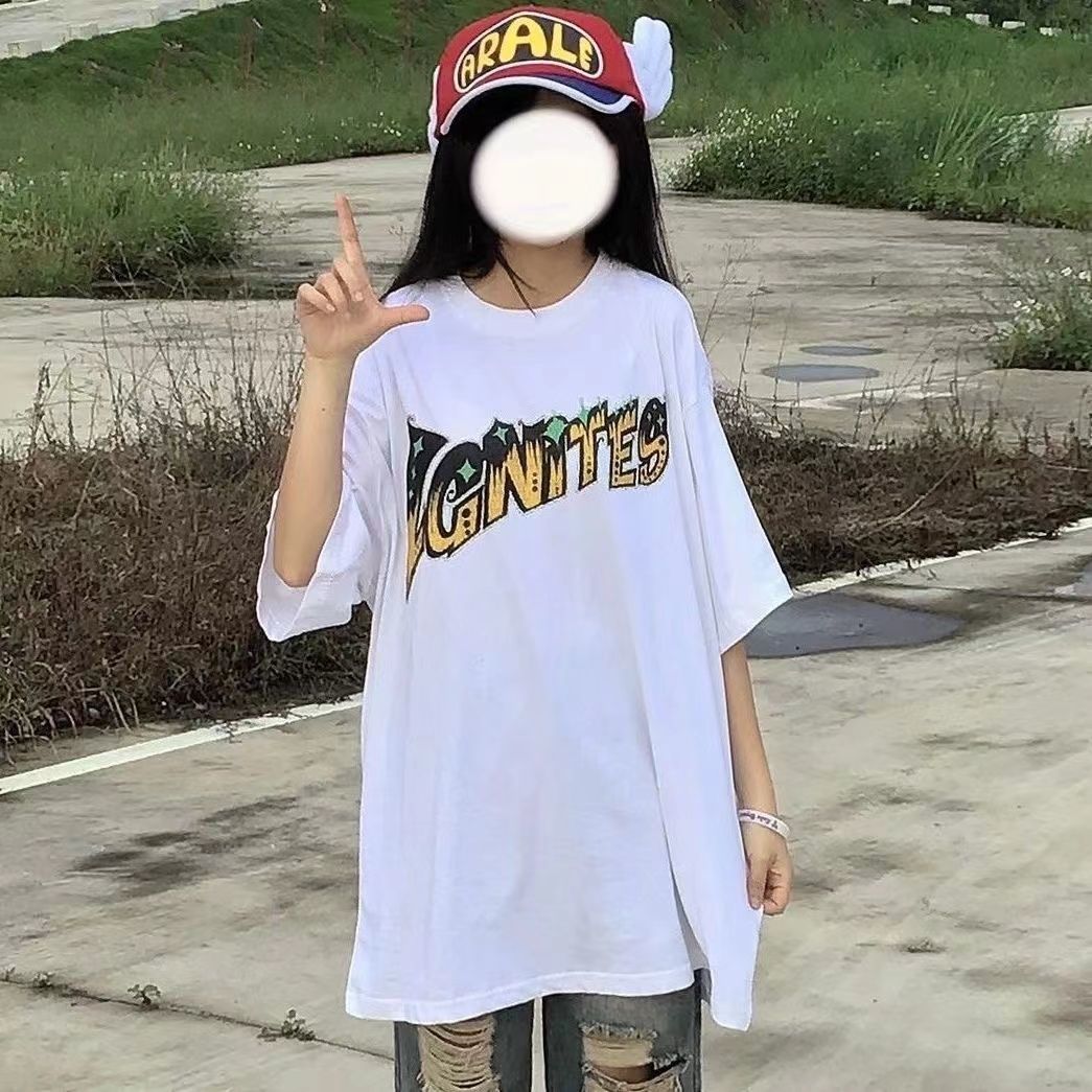 100%純棉短袖t恤女夏季學生韓版寬鬆設計感bm風美式復古上衣新款