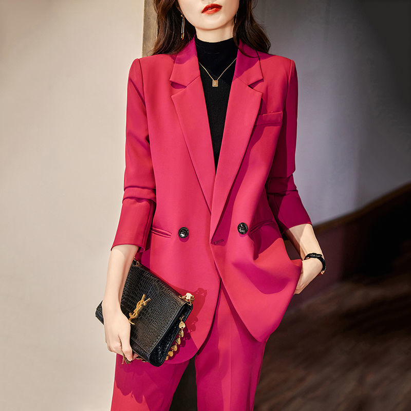 玫红色西装外套女秋季新款设计感小众网红炸街女神范时尚宽松西服