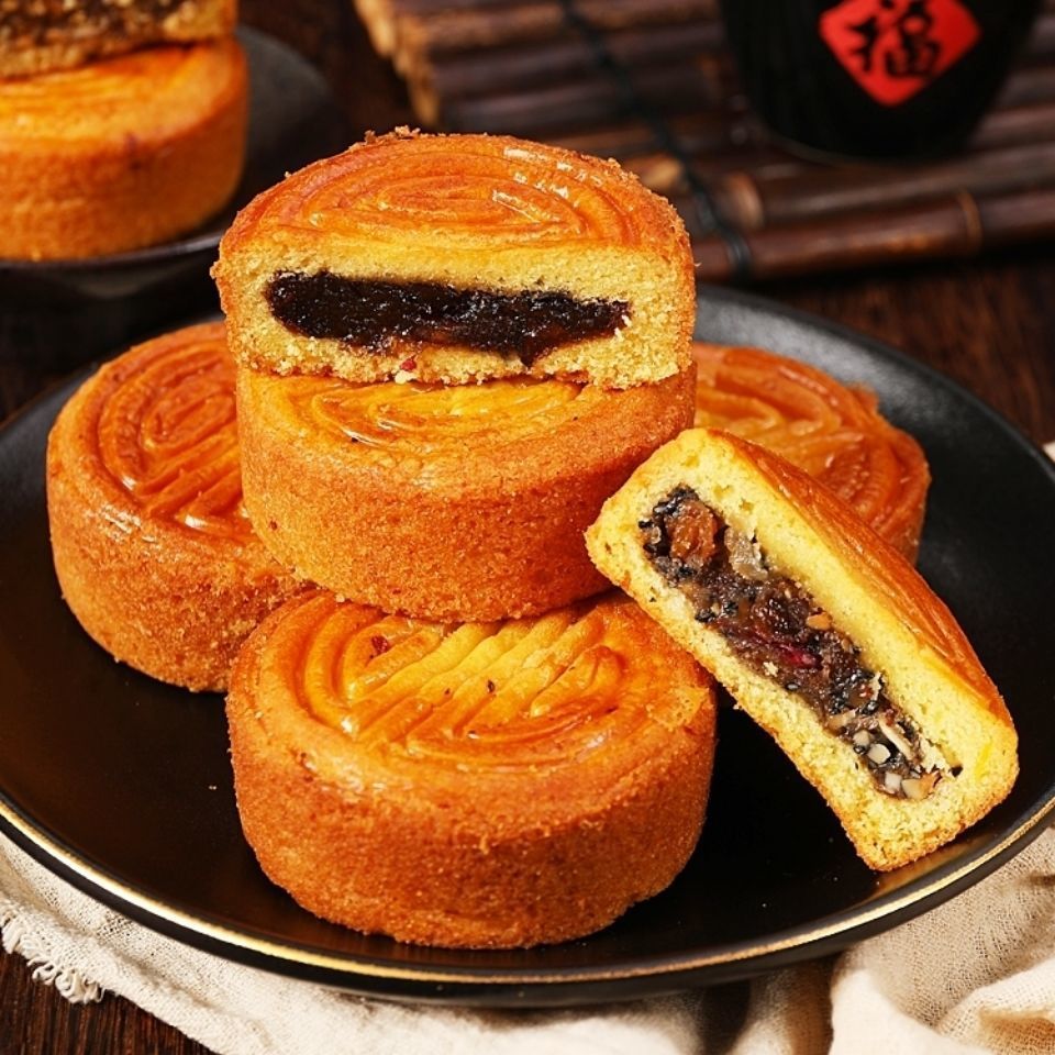 蛋月烧月饼五仁黑芝麻老式蛋糕片月饼批发传统中秋月饼礼盒糕点