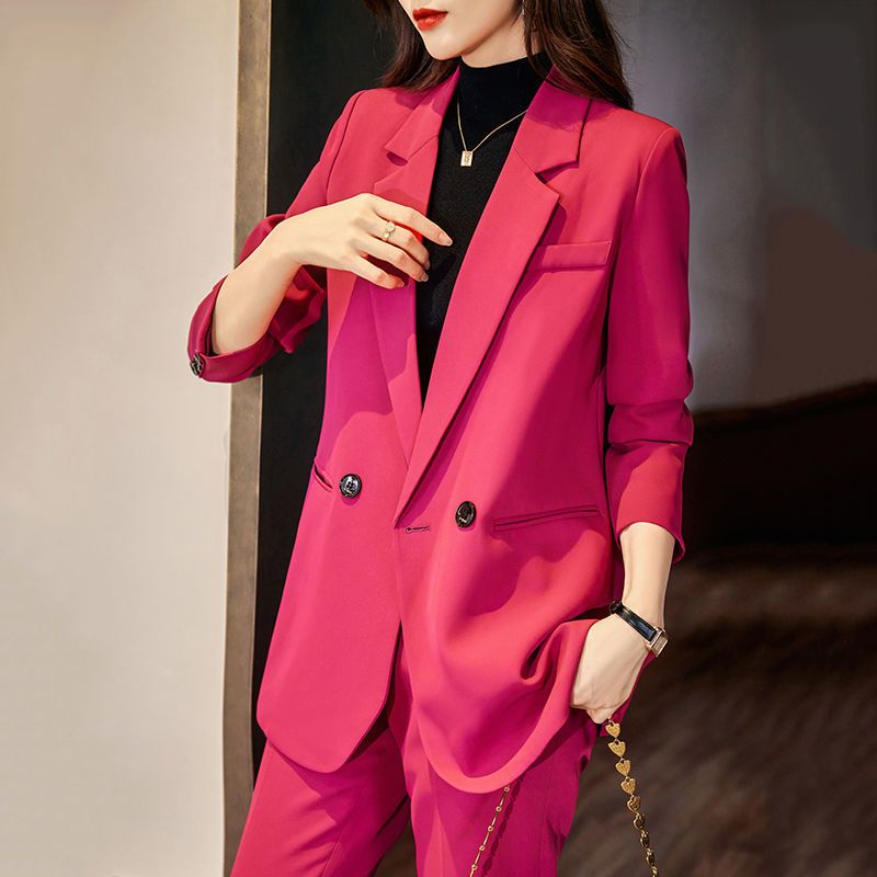 玫红色西装外套女秋季新款设计感小众网红炸街女神范时尚宽松西服