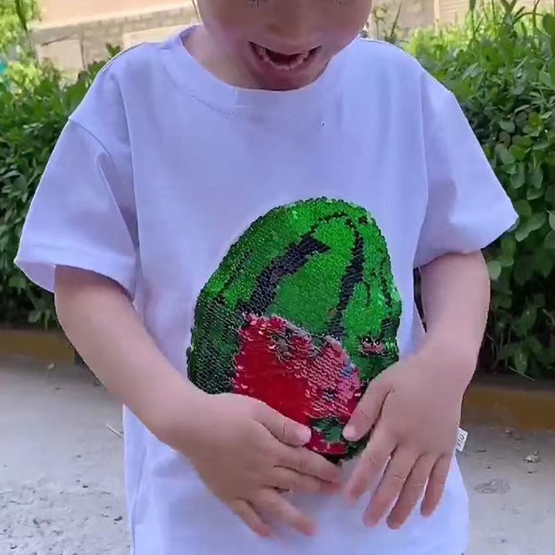 2023 summer boys and girls thin T-shirt pullover tops color-changing magic watermelon T-shirt parent-child summer clothes new