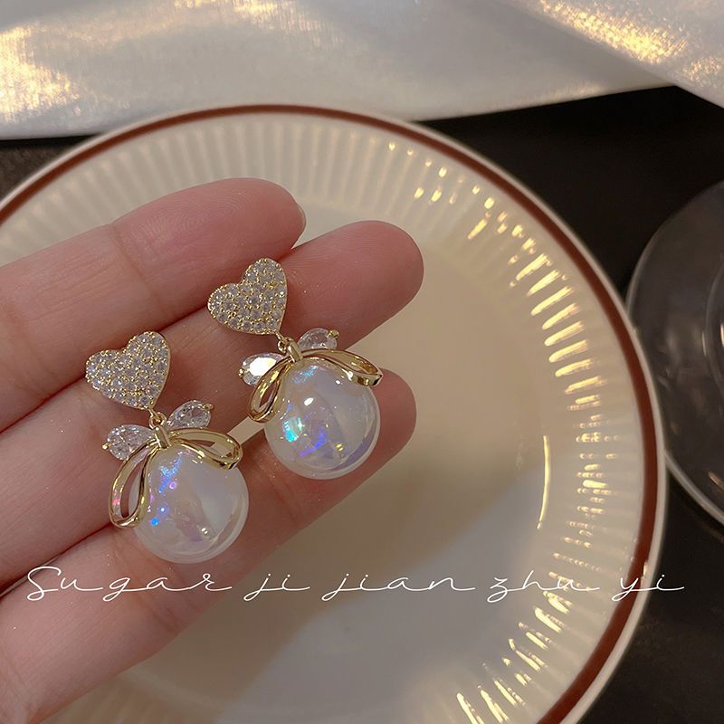 Sterling Silver Earrings Light Luxury Mermaid Pearl Earrings 2023 New Trendy Niche Design Zircon Love Earrings for Women