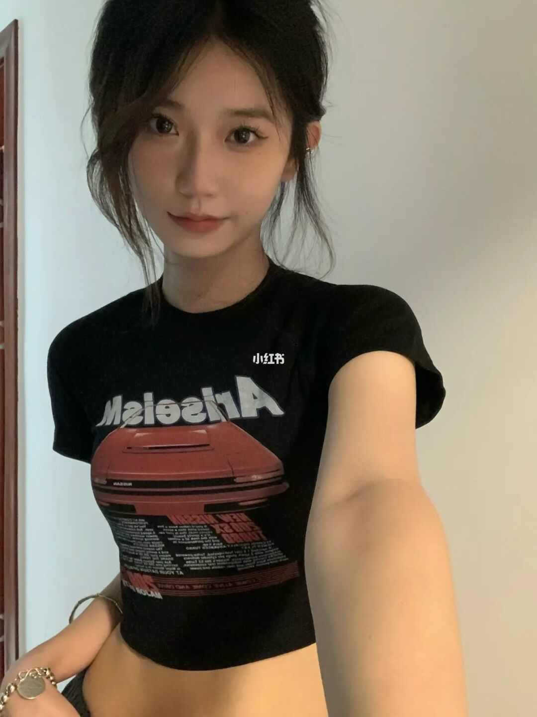 美式復古正肩黑色短袖t恤女夏季修身顯瘦甜辣妹露臍短款上衣ins潮