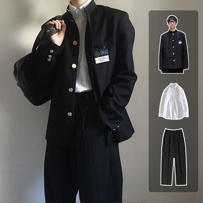 Three-piece set of DK suit jacket men's daily college wind class uniform Zhongshan suit spring and autumn college suit uniform