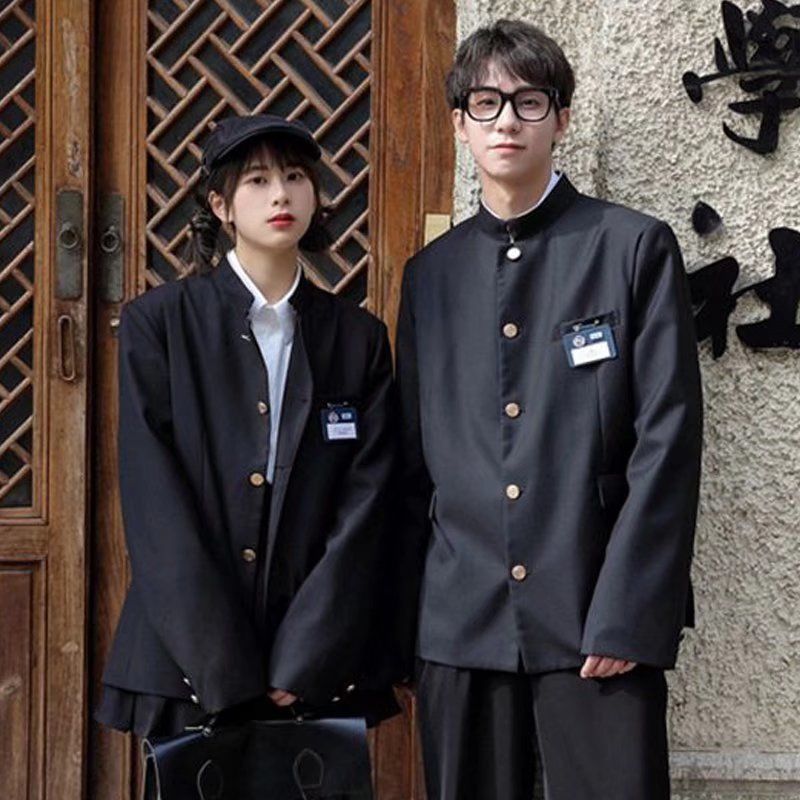 Three-piece set of DK suit jacket men's daily college wind class uniform Zhongshan suit spring and autumn college suit uniform