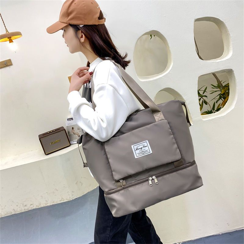 Travel bag women's foldable fitness bag independent shoe compartment dry and wet separation yoga bag large capacity boarding bag shoulder bag