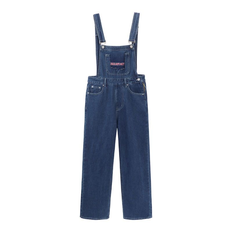 Net red age-reducing high-waisted denim overalls women's spring and autumn thin section large size retro loose high-sense mopping wide-leg pants
