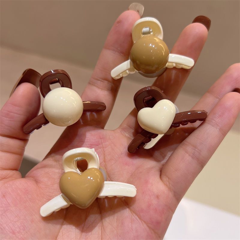 韓國東大門新款奶茶色可愛噴漆焦糖愛心小巧高顱頂劉海時尚小抓夾