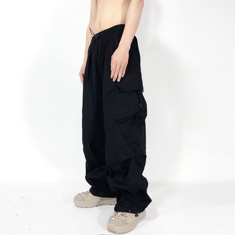  Guochao straight multi-pocket overalls for men and women adjustable drawstring straight casual pants ins style wide-leg pants