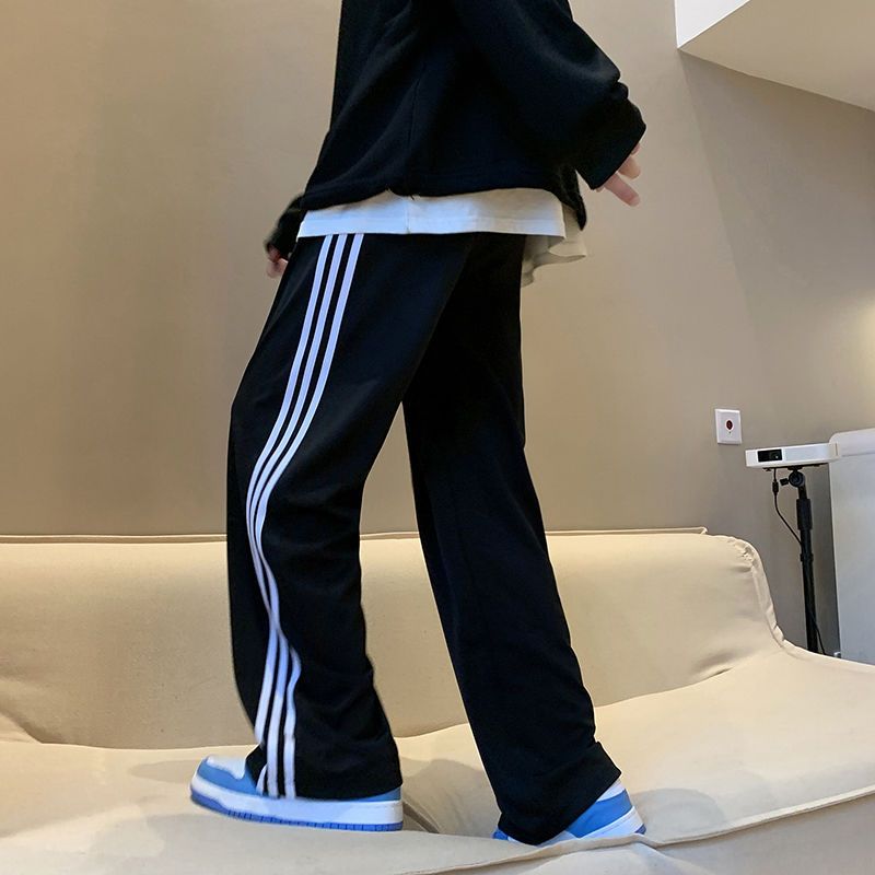 Three bars straight leg pants men's autumn Hong Kong style all-match fashion trend loose sports pants trendy brand wide-leg long pants