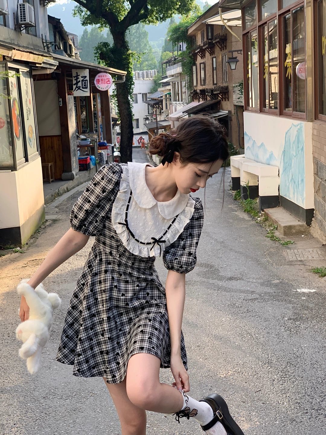 Ju Jingyi's same dress doll collar high waist slim plaid skirt with waist small fresh sweet sweet age-reducing A-line skirt