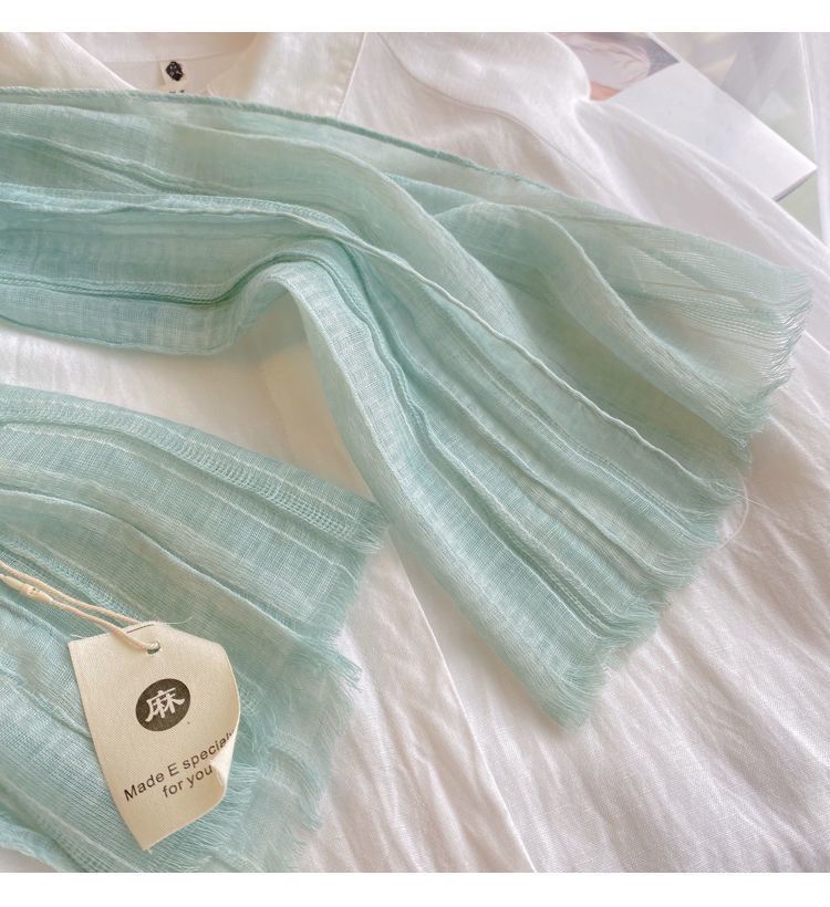 Sciarpa sottile in pizzo di lino, in cotone e lino, per l'estate, con protezione solare, per la primavera e l'autunno, alla moda_voghion.com