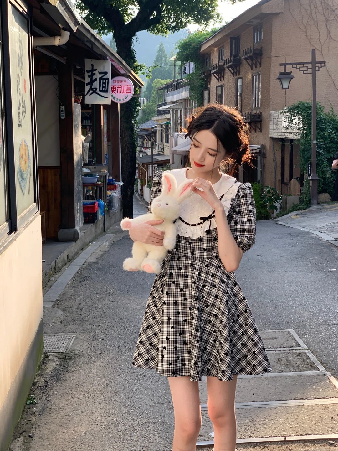 Ju Jingyi's same dress doll collar high waist slim plaid skirt with waist small fresh sweet sweet age-reducing A-line skirt