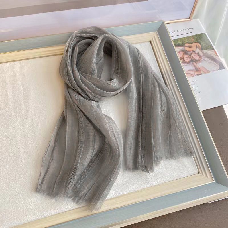 Sciarpa sottile in pizzo di lino, in cotone e lino, per l'estate, con protezione solare, per la primavera e l'autunno, alla moda_voghion.com