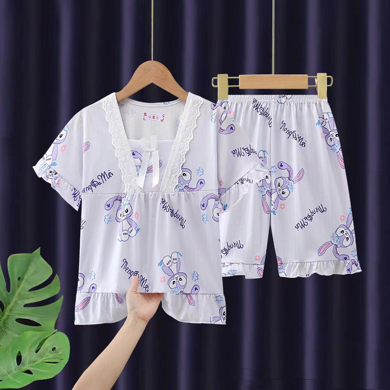 Princess style children's pajamas summer cartoon short-sleeved thin section child girl baby medium and big children air-conditioning home service suit
