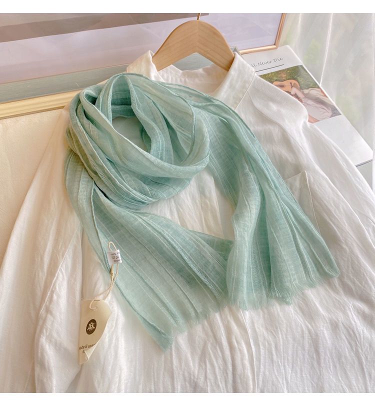 Sciarpa sottile in pizzo di lino, in cotone e lino, per l'estate, con protezione solare, per la primavera e l'autunno, alla moda_voghion.com