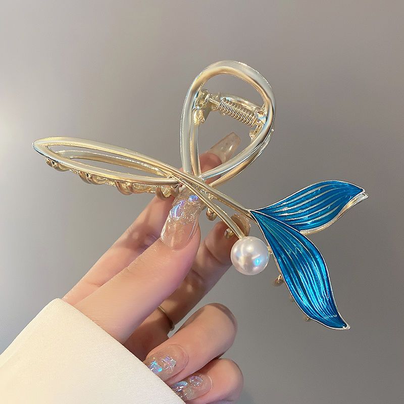 Blue Pearl Exquisite Fishtail Hairpin Large Grab Back of the Head Summer Hair Grab Temperament Shark Clip Headdress