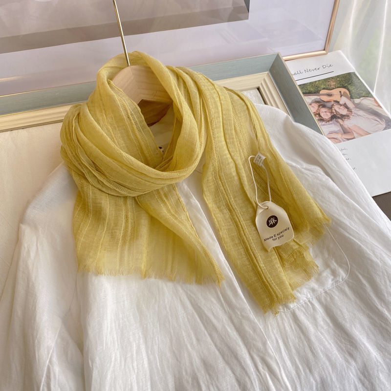 Sciarpa sottile in pizzo di lino, in cotone e lino, per l'estate, con protezione solare, per la primavera e l'autunno, alla moda_voghion.com
