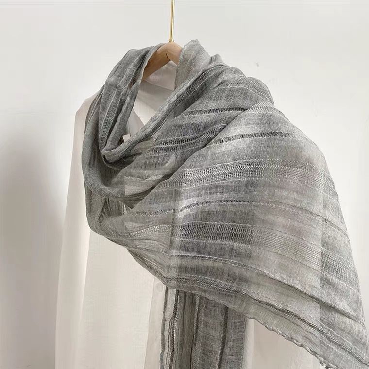 Sciarpa sottile in pizzo di lino, in cotone e lino, per l'estate, con protezione solare, per la primavera e l'autunno, alla moda_voghion.com