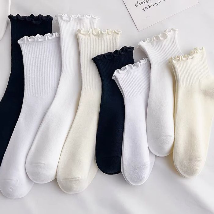 White lace socks women's mid-tube summer thin section Mary Jane shoes wood ear socks ins all-match cute Japanese jk