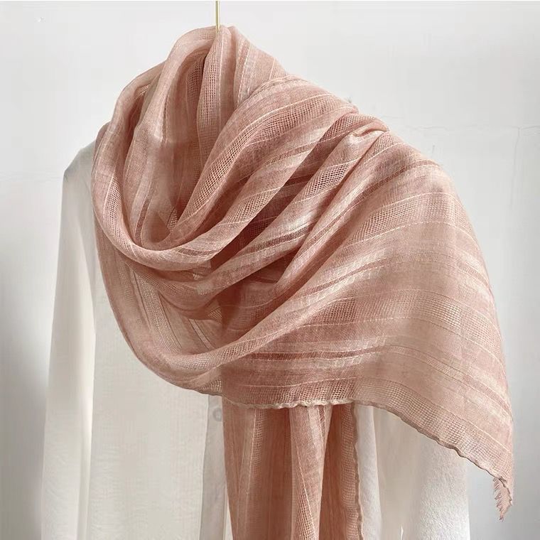 Eșarfă subțire din bumbac și dantelă din in pentru femei, eșarfă la modă de primăvară și toamnă, vară și protecție solară_voghion.com