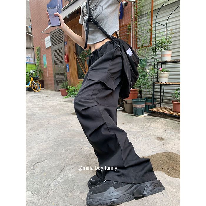 American high street overalls for men and women summer new retro straight casual pants high waist loose all-match wide-leg pants