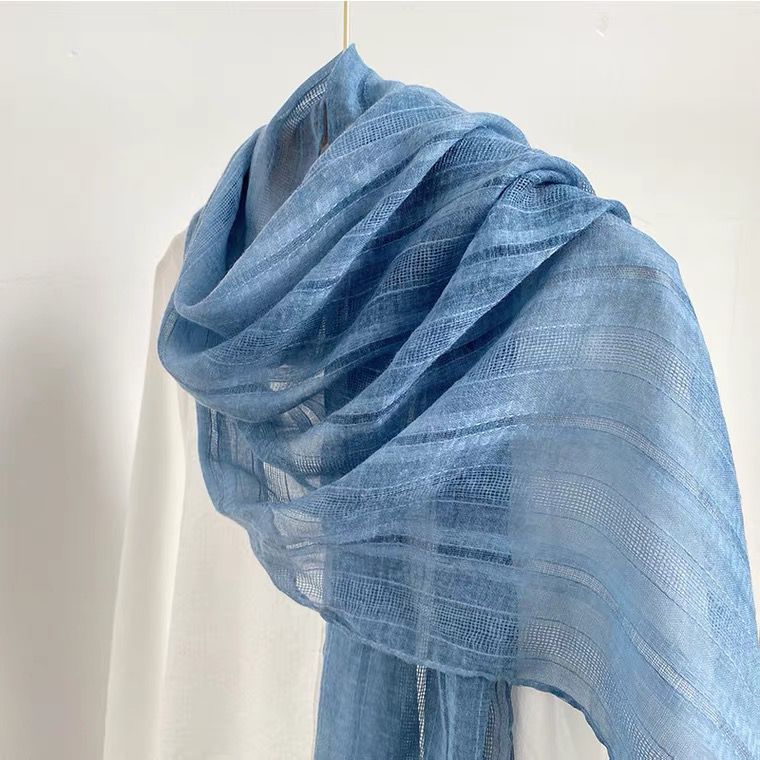 Sciarpa sottile in pizzo di lino, in cotone e lino, per l'estate, con protezione solare, per la primavera e l'autunno, alla moda_voghion.com
