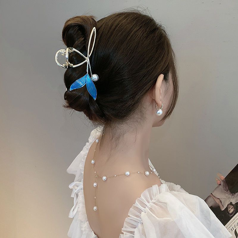 Blue Pearl Exquisite Fishtail Hairpin Large Grab Back of the Head Summer Hair Grab Temperament Shark Clip Headdress