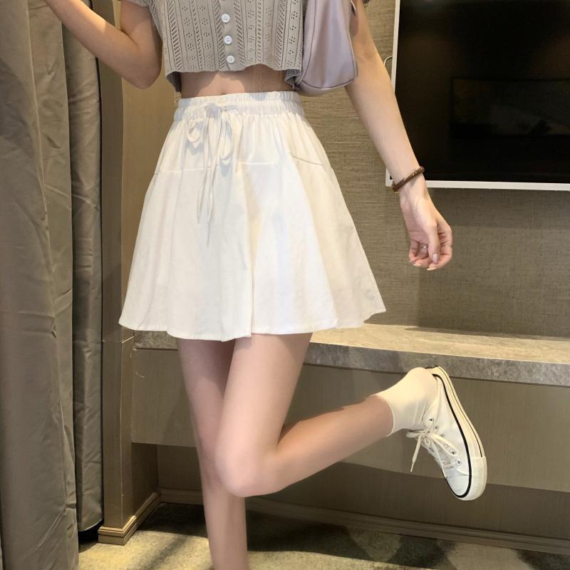 vintage白色百褶半身裙女夏季小个子高腰显瘦宽松a字短裙裤裙