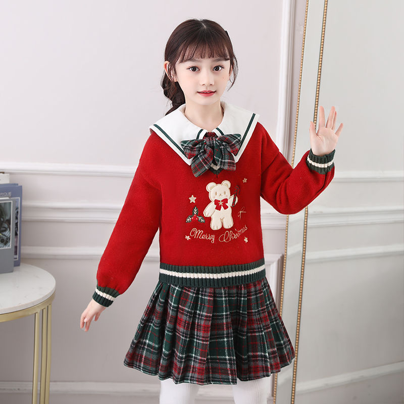 女童JK套裝2022春秋裝新款中大童格子裙學院風連衣裙兒童裙子套裝