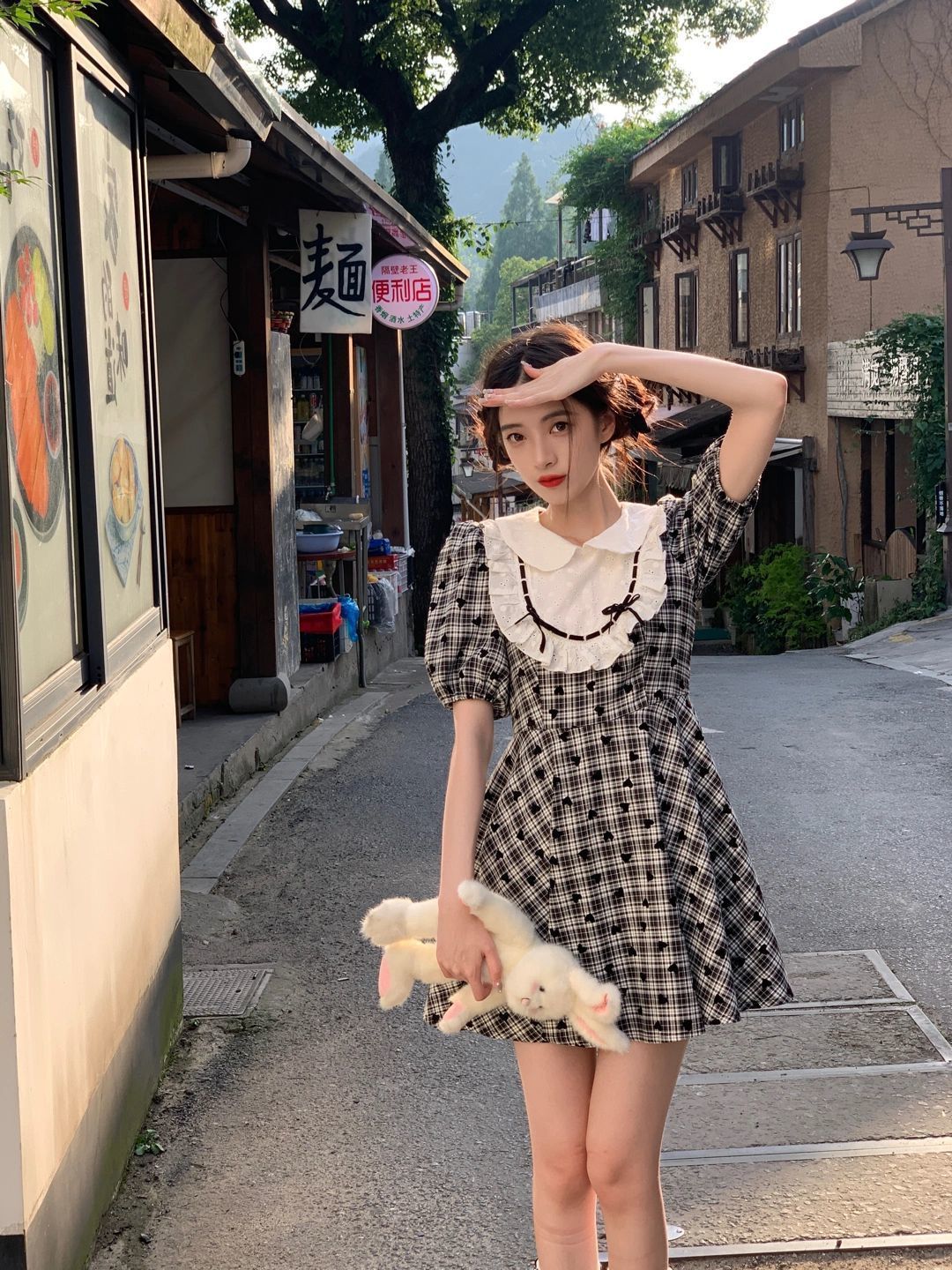 Ju Jingyi's same dress doll collar high waist slim plaid skirt with waist small fresh sweet sweet age-reducing A-line skirt