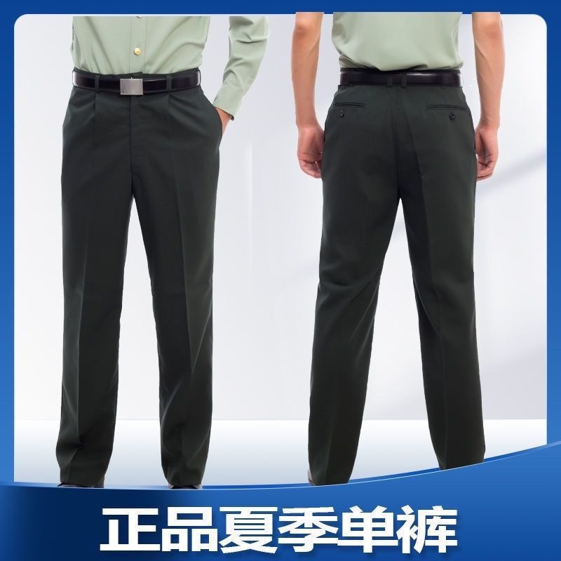 正品松綠色夏褲帶屁兜款麻紗褲松枝綠休閒褲寬鬆直筒褲免燙防皺