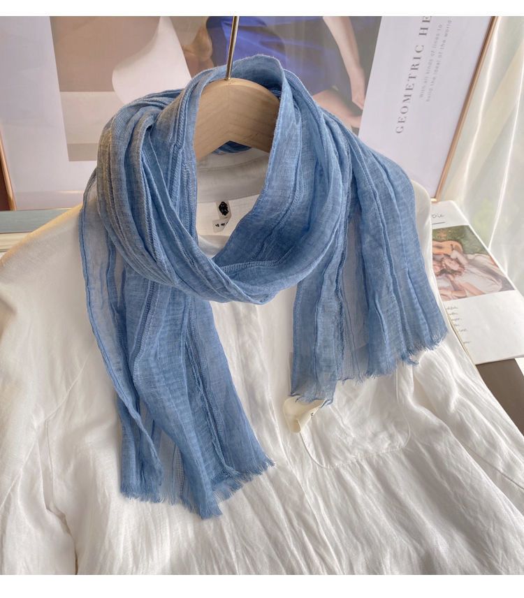 Sciarpa sottile in pizzo di lino, in cotone e lino, per l'estate, con protezione solare, per la primavera e l'autunno, alla moda_voghion.com