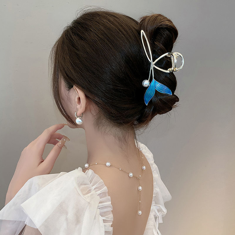 Blue Pearl Exquisite Fishtail Hairpin Large Grab Back of the Head Summer Hair Grab Temperament Shark Clip Headdress