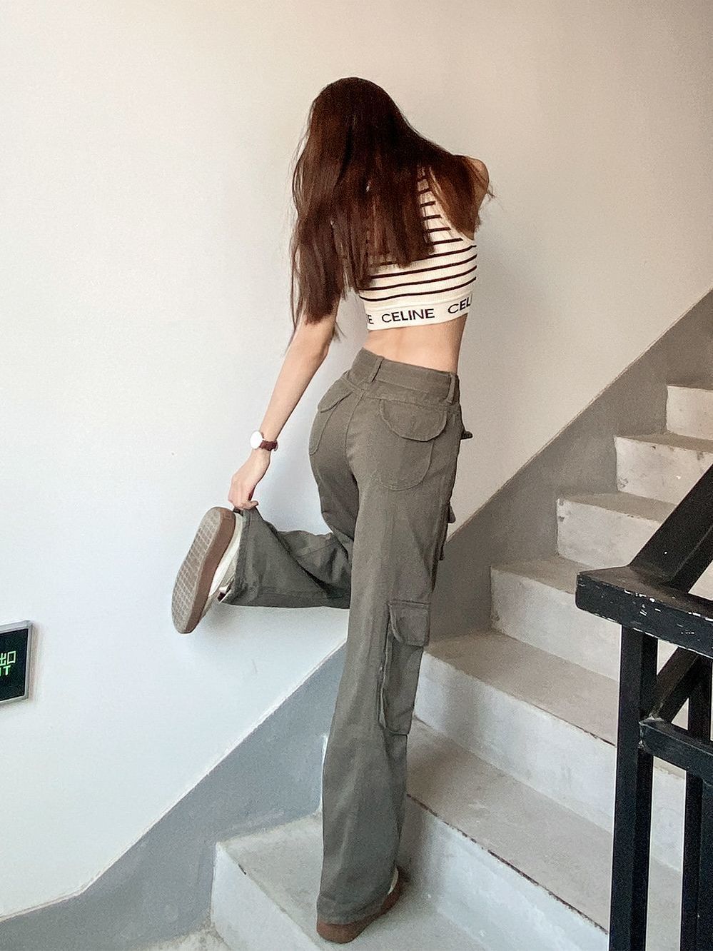 Low-waist overalls women's casual pants ins trendy pockets thin section drape babes loose European and American high street vibe pants