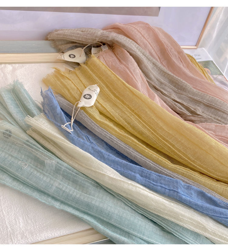 Sciarpa sottile in pizzo di lino, in cotone e lino, per l'estate, con protezione solare, per la primavera e l'autunno, alla moda_voghion.com