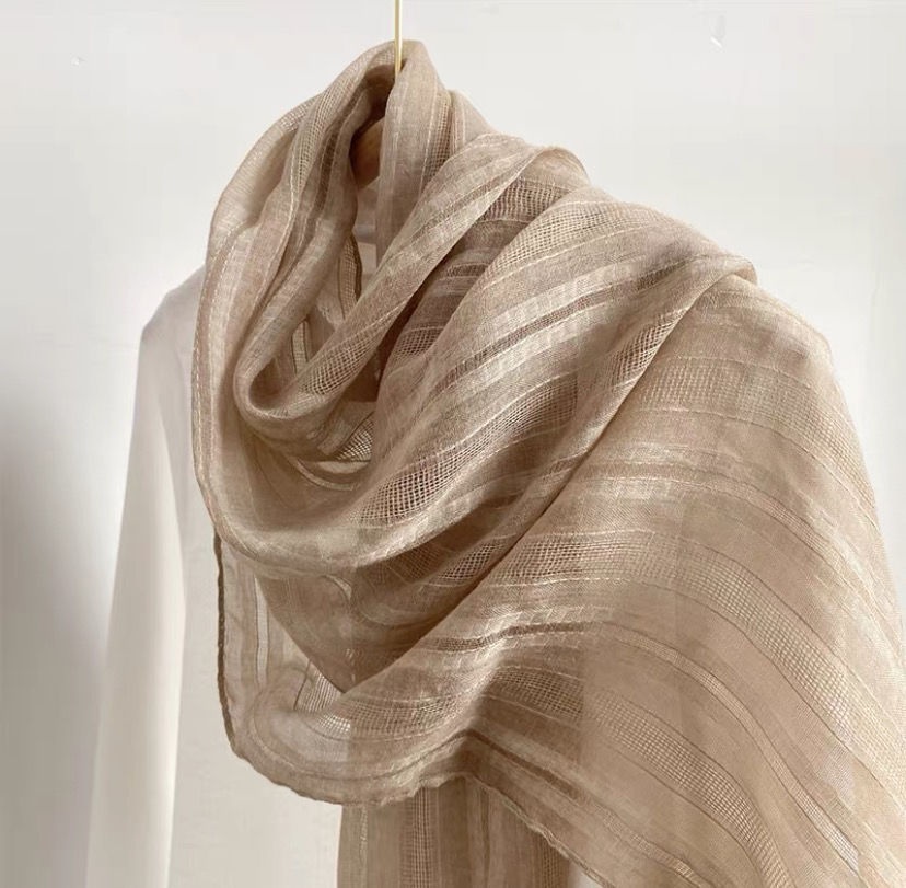 Sciarpa sottile in pizzo di lino, in cotone e lino, per l'estate, con protezione solare, per la primavera e l'autunno, alla moda_voghion.com