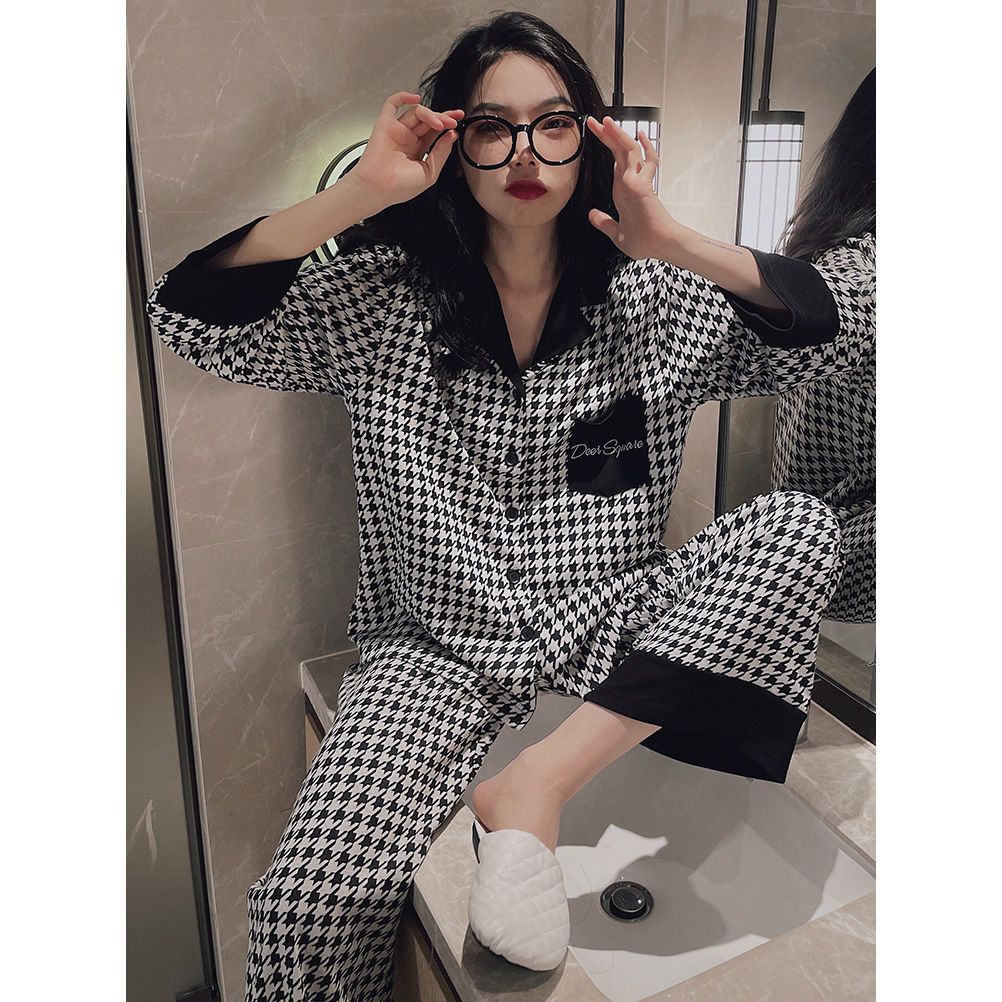 100% double-sided cotton pajamas women's long-sleeved spring and autumn women's large size summer small cardigan home service suit winter