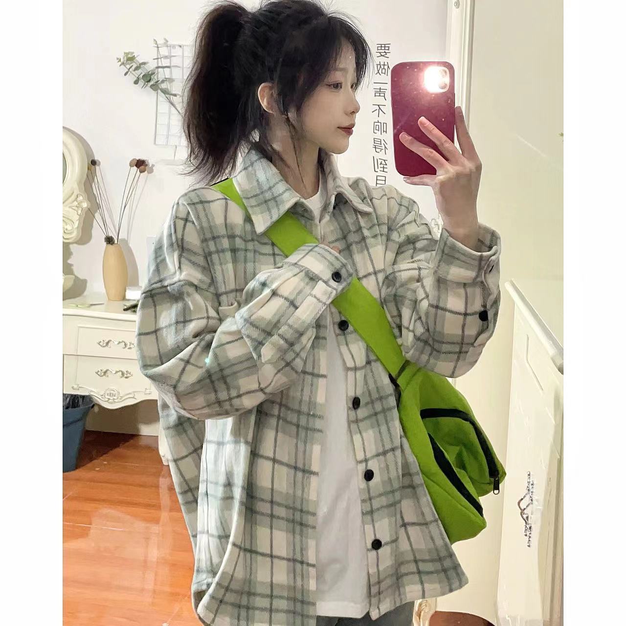 韓版格子襯衫女薄款外套日系新款春夏寬鬆休閒百搭小眾長袖襯衣潮