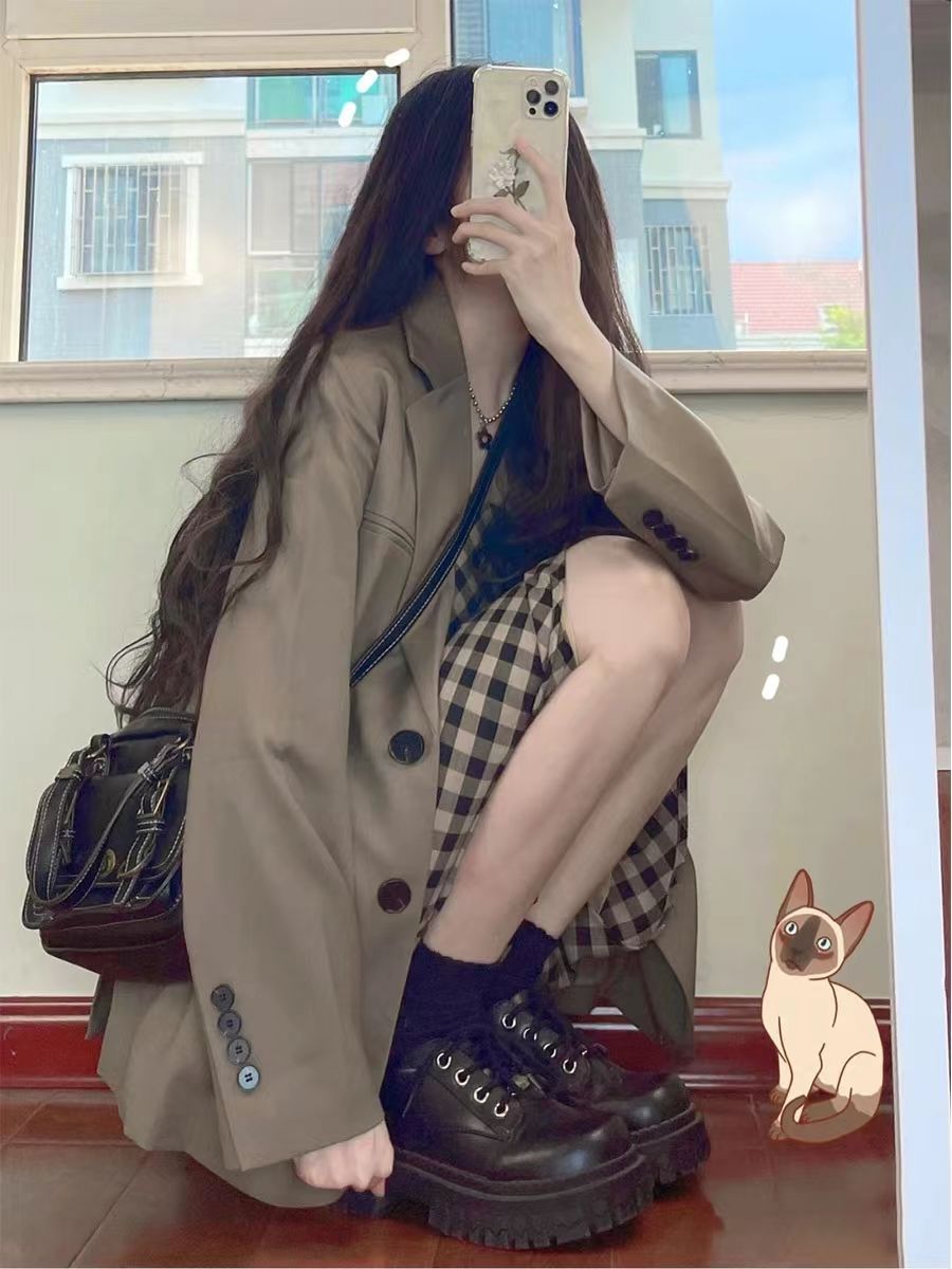 西裝外套吊帶連衣裙兩件套裝女2023春季新款網紅時尚學院風小個子