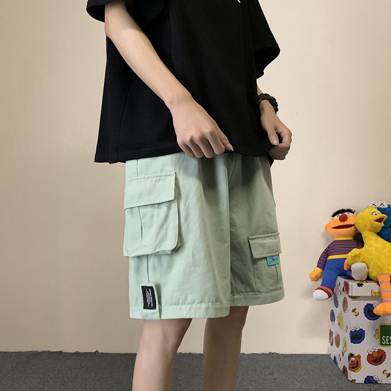 Cotton overalls shorts men's summer Japanese loose tide brand five-point pants trend pants all-match casual sports pants